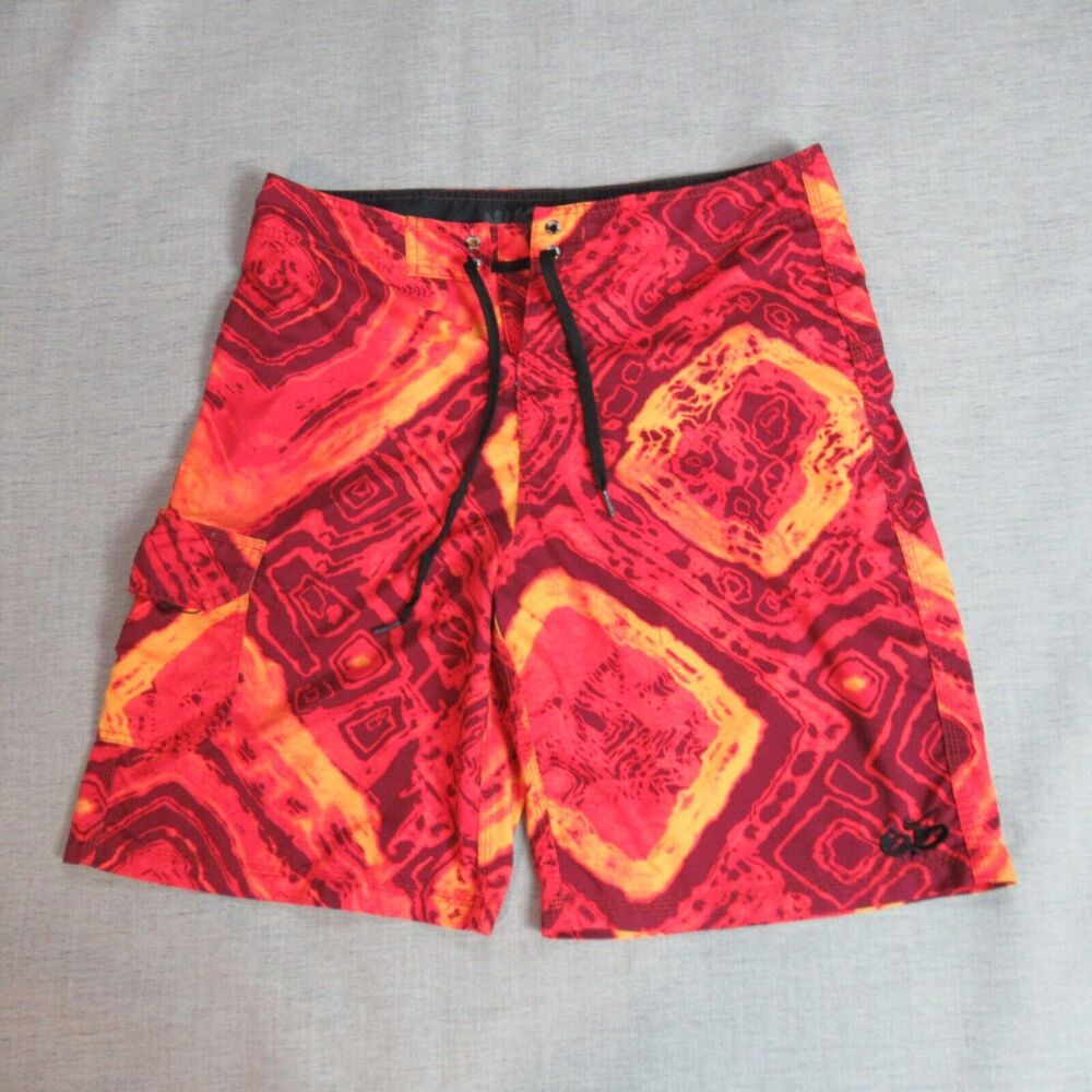Nike 6.0 Board Shorts Mens Size 34 Red Orange Geometric Swim Trunks Active
